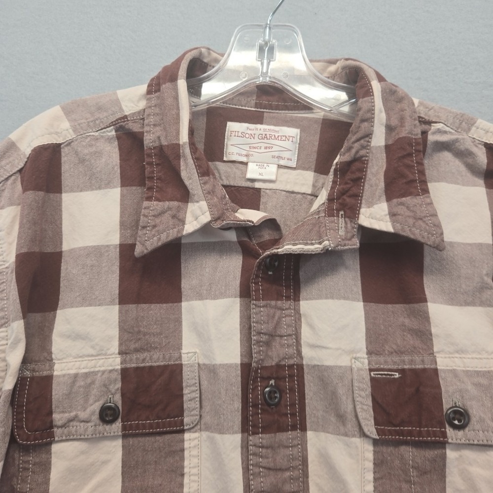 Filson Men's Flannel Shirt Plaid Checkered Maroon/White/brown - Size Extra Large
